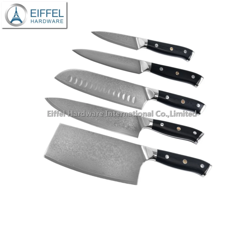Hot Selling 67 Layers Vg10 Damascus Steel Knives Set with Hammered Pattern-EDK05G100014