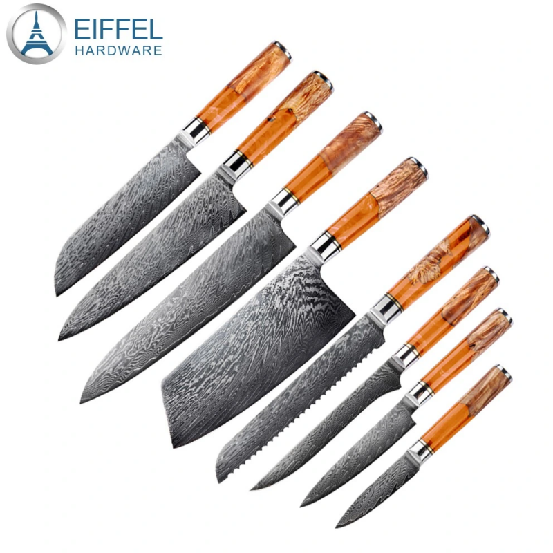 Customized Damascus Steel Vg10 Japanese Damascus Steel Kitchen Knife Set with Premium Handle-EDK08RE0013