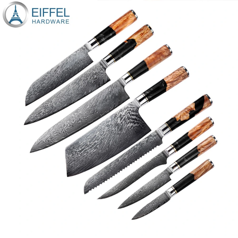 Hot Selling Damascus Kitchen Knife 67 Layers Japanese Damascus Steel Sharp Blade Chef Knife Gift Knife Set (Black resin)-EDK08RE0013