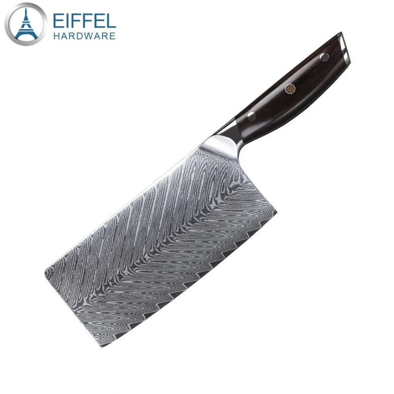 Damascus Steel 7 Inch Cleaver Knife, Professional Butcher Knife Sharp Chinese Chef Knife Chopping Knife Kitchen Knife, Ergonomic Ebony Handle-EDK01WD0040