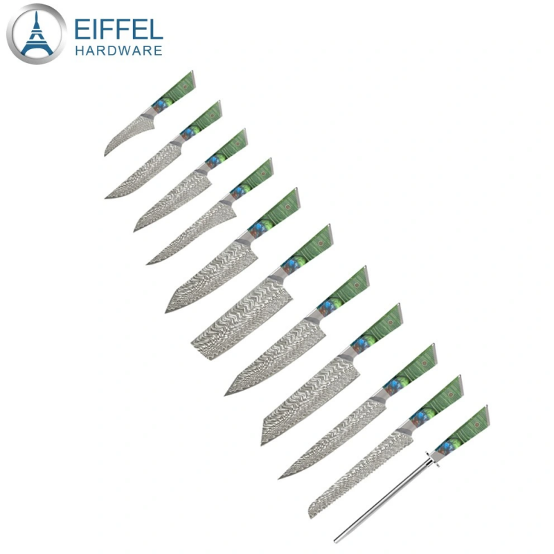 New Arrival 11PCS Damascus Knives Sets Chef Knife Japanese Kitchen Knife Damascus Vg10 67 Layer Steel Knives Resin Handle-EDK11G10036