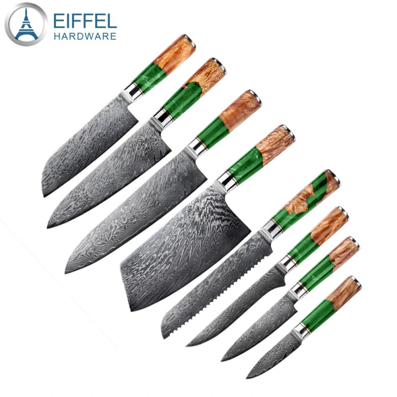 Chinese 8 Piece Kitchen Knife Set Vg10 Damascus Chef Knife Professional Kitchen Knife Set with Wood Handle-EDK08RE0013