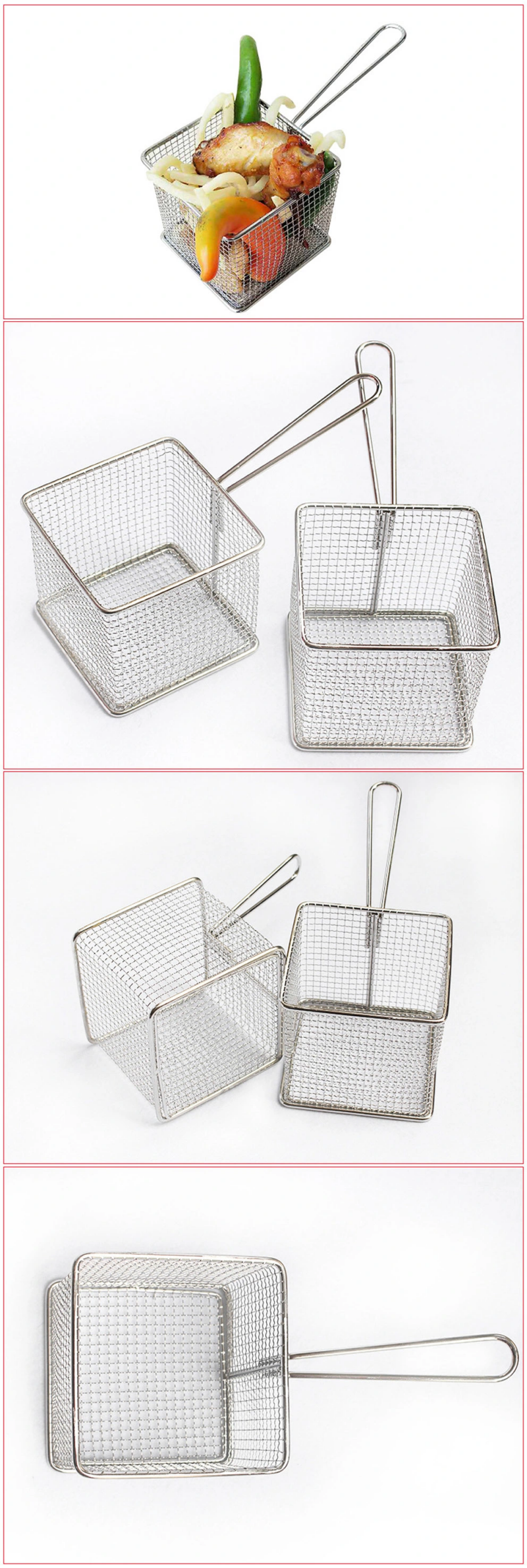 Stainless Steel Commercial Deep Frying Basket for Fried Chip, Fried Chicken & Fast Food Deep Frying Basket-EFB01SS0010