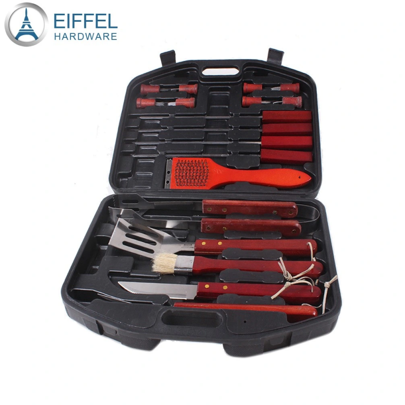 18 PCS BBQ Tools Set Stainless Steel Wooden Handle Barbecue Tools Outdoor Camping Plastic Box Home BBQ Barbecue Grill Set-EBBQ18SS0021B